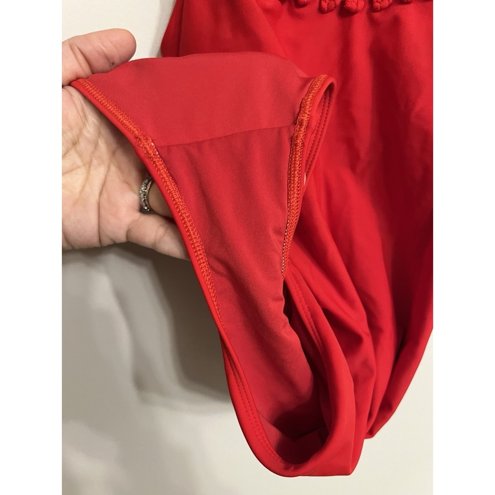 Aerie Womens One Piece Swimsuit Crochet High Neck Low Back Red Size Medium - Picture 5 of 6